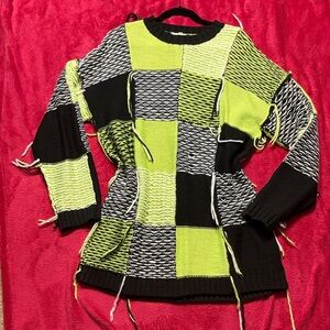 The Ragged Priest Black and Green Patchwork Sweater Dress